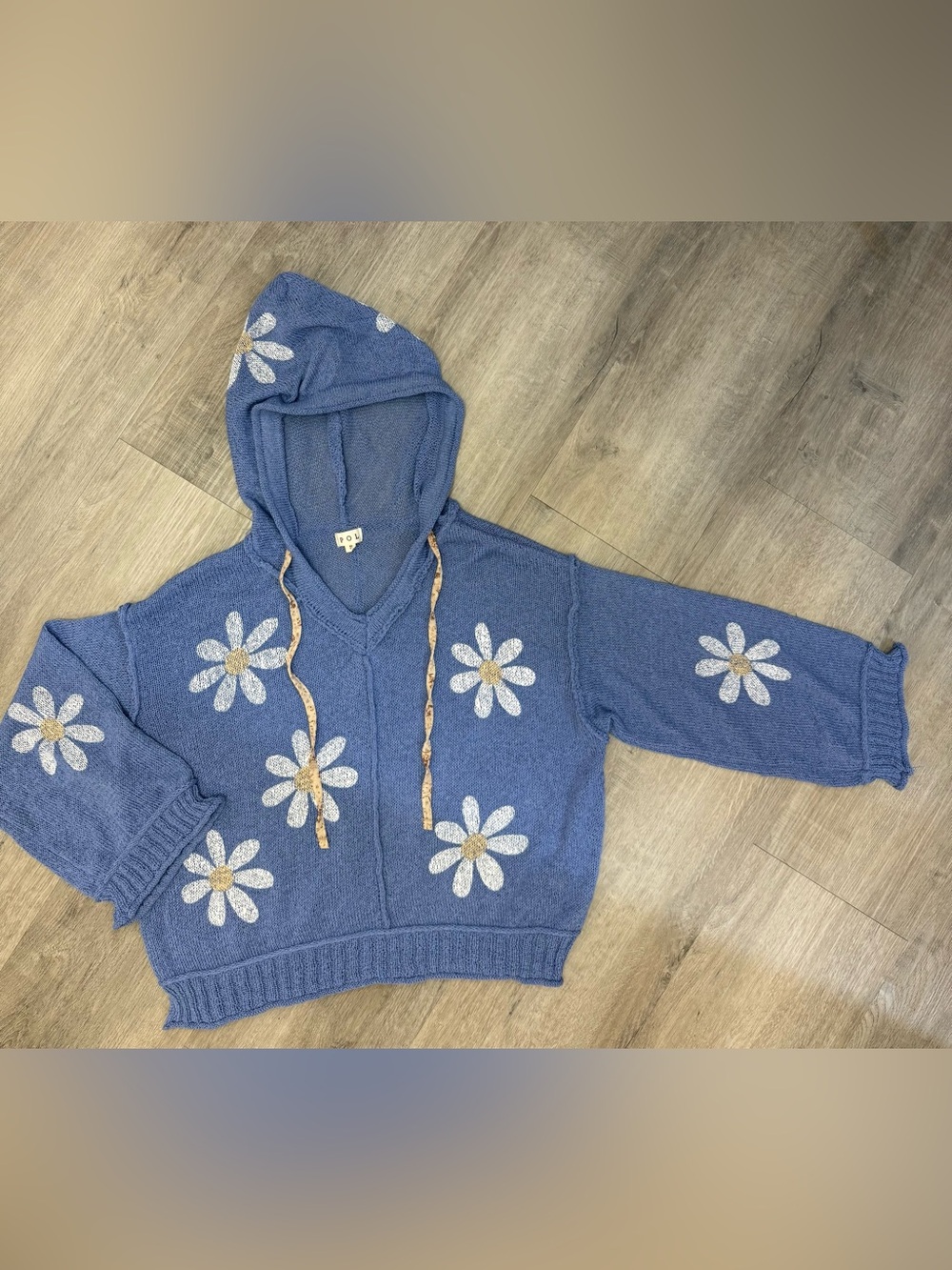 POL Light Blue Daisy Hoodie Sweater Oversized Knit